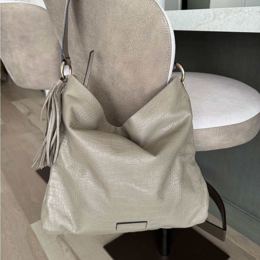 Jimmy Choo taupe textured leather hobo bag